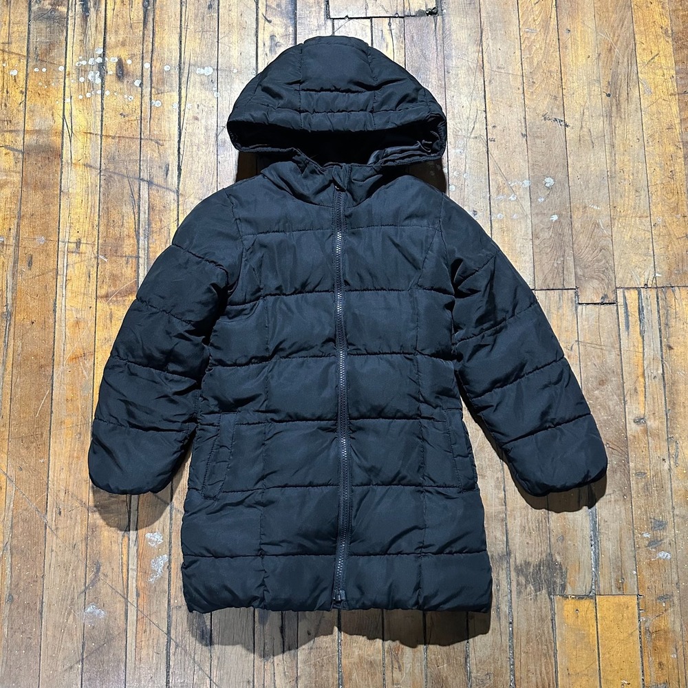 Gap Parka Jacket Kids Small Black Regular Fit‎ Long Sleeve Hooded Full Zipper